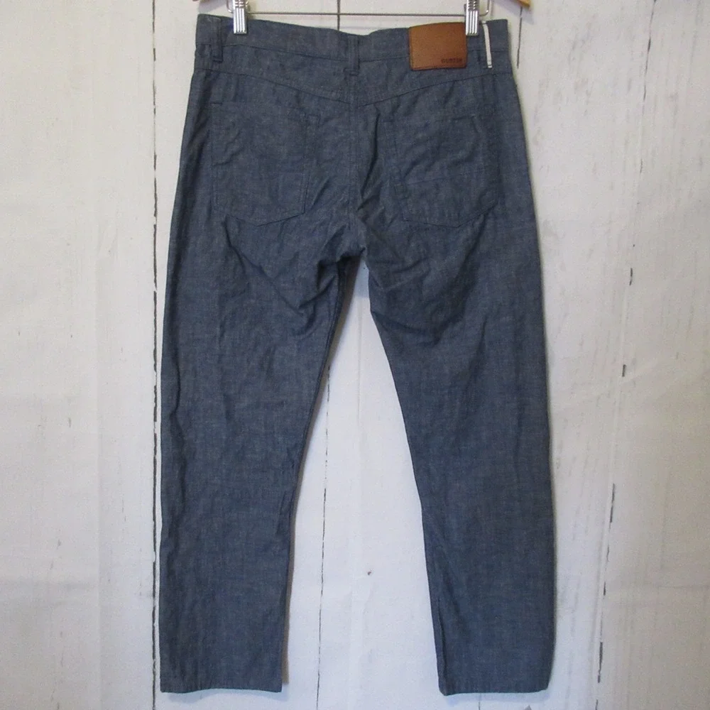 Gustin‎ Pants 34 Blue Chambray Slim Fit Button Fly